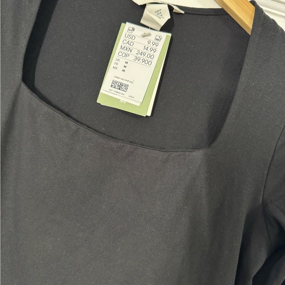 H&M Black Square Neck Long Sleeve Top – Size M – New With Tags - Picture 3 of 4